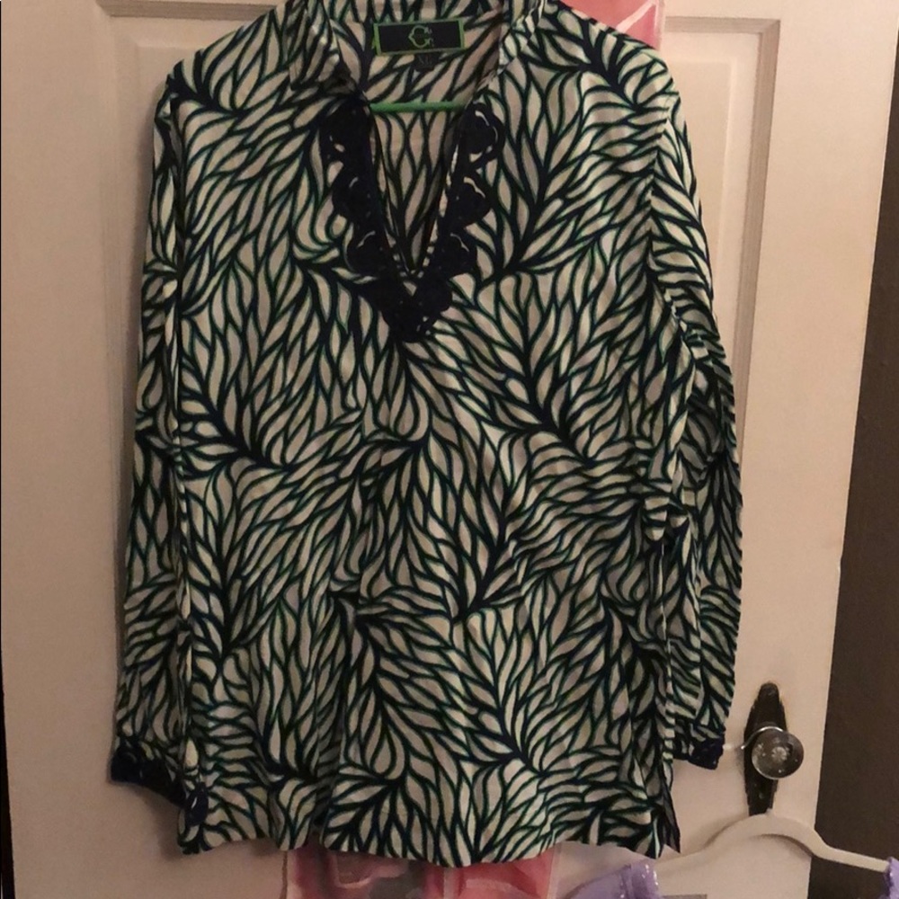 C Wonder Navy and Green Tunic Top